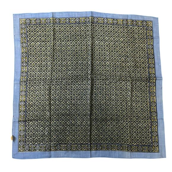 Glentex Blue Wool Patterned Square Scarf Repeating Circular Motifs Vintage - Picture 4 of 11
